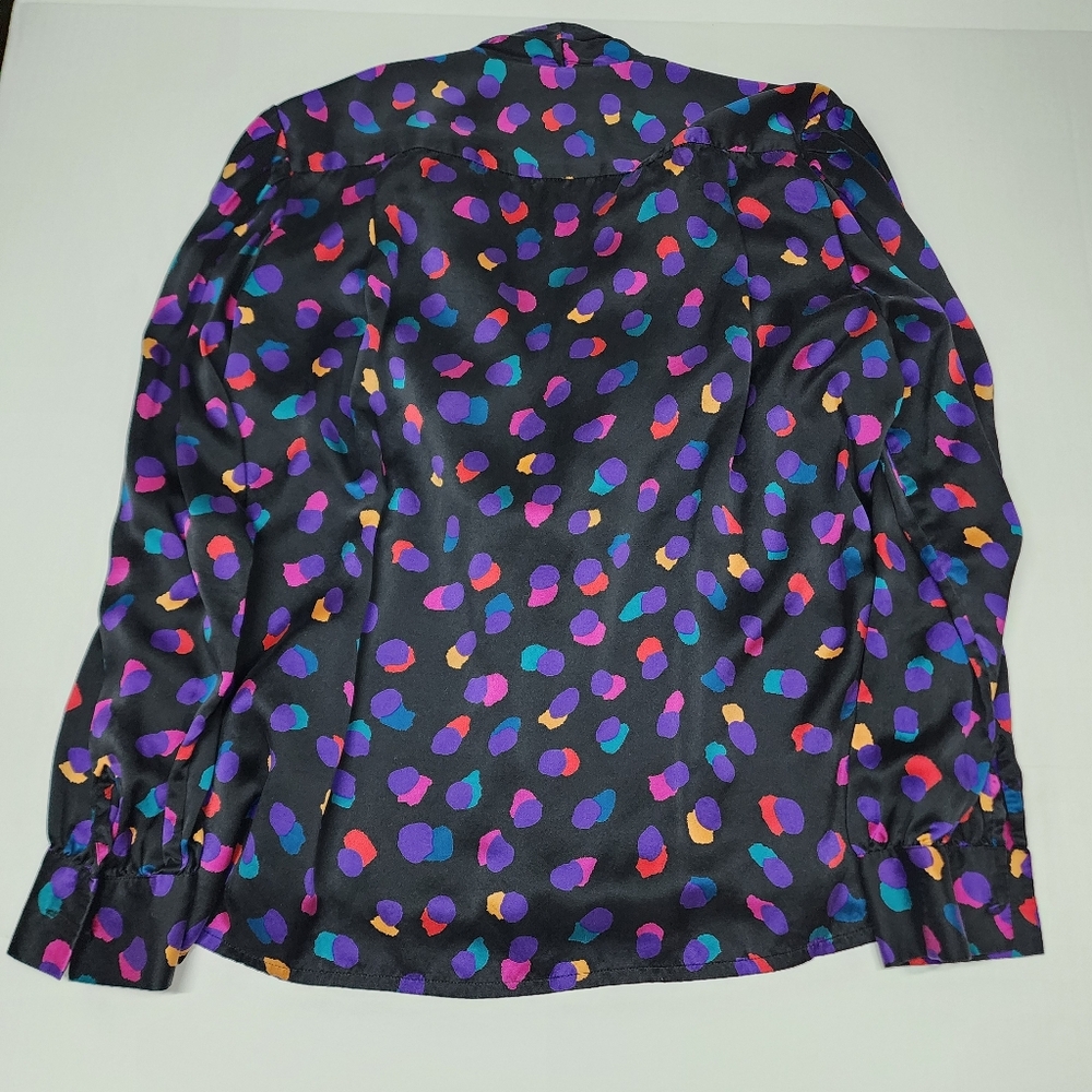 Doncaster Silk Blouse Vintage Black Mulicolor Luxury Old Money Heritage - Picture 3 of 7